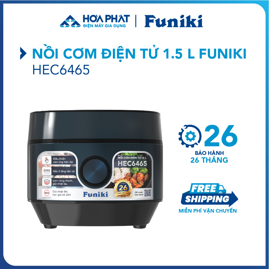 Nồi cơm điện tử 1.5 L Funiki HEC6465 - Công suất 800W - Bảo hành 26 tháng - Hàng chính hãng