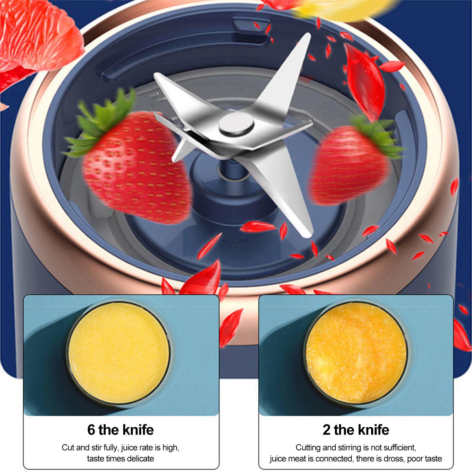 6 Blades Mini Juicer Cup Extractor, Fruit Squeezer, USB Rechargeable, 400ml Portable Blender for Shakes Smoothies Baby Food Fruit Machine