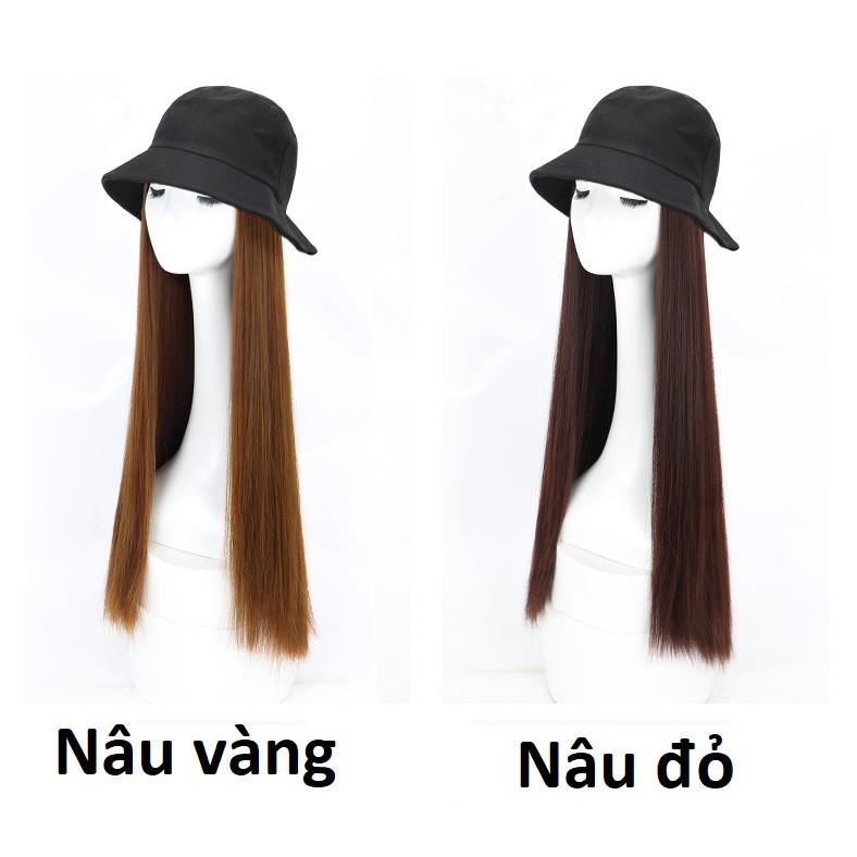 Tóc giả kèm mũ tai bèo đen thẳng dài