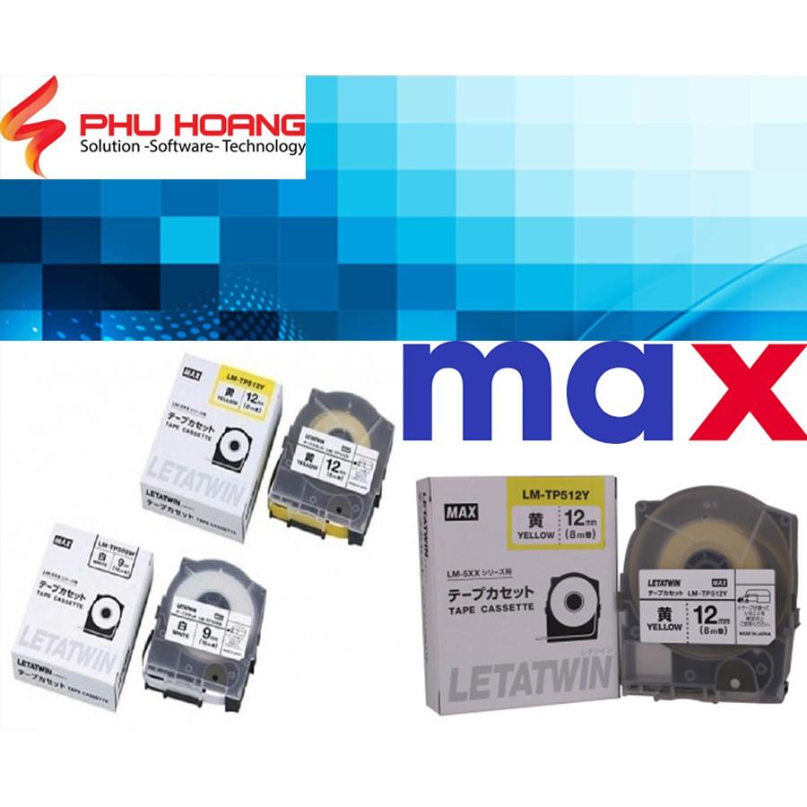 Băng in nhãn Max PT-512Y, rộng 12mm, dài 8m/cái, màu vàng, sử dụng cho máy in đầu cốt Max (LM-550A/PC, LM-550E)