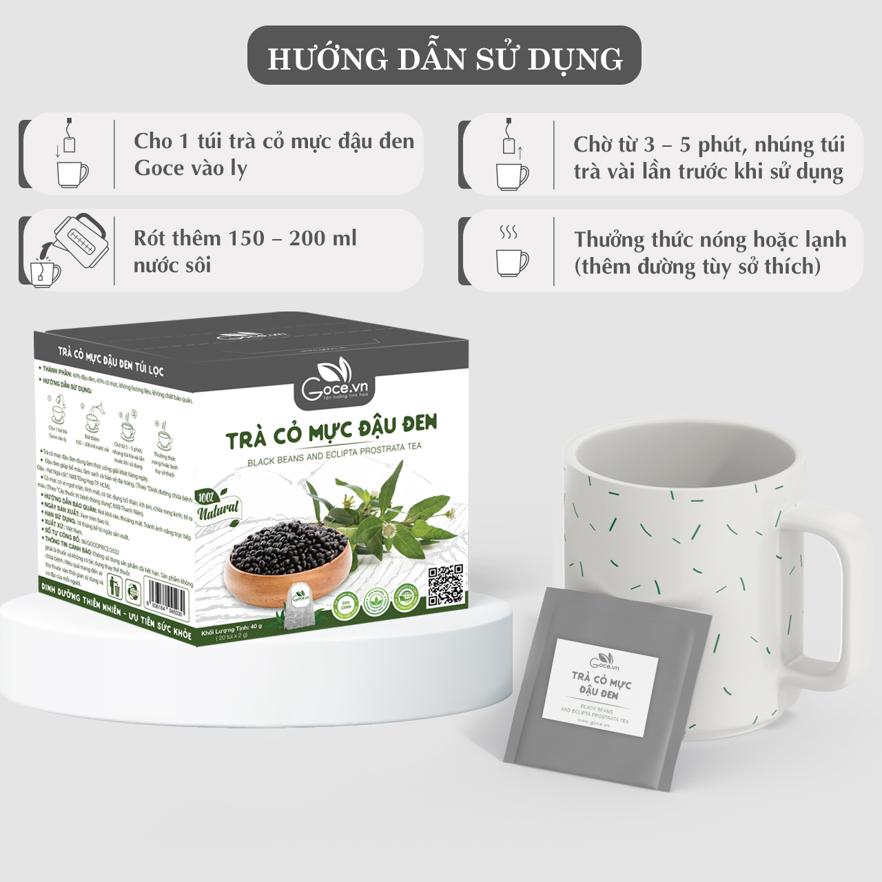 Trà cỏ mực đậu đen túi lọc Goce - Bổ thận mát gan