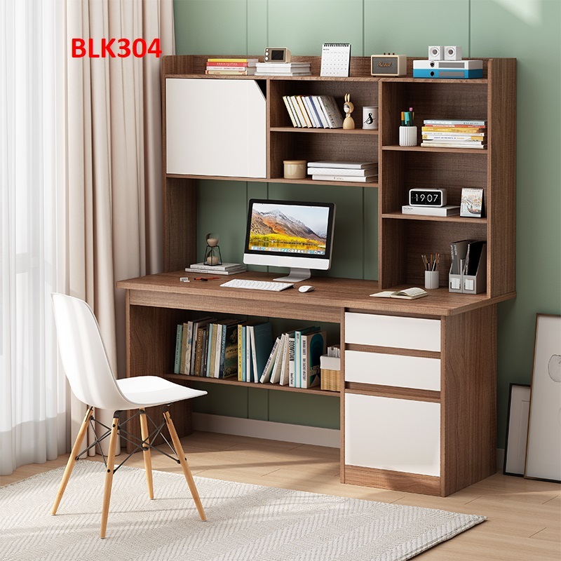 Bàn làm việc, bàn học liền kệ  bằng gỗ  BLK304