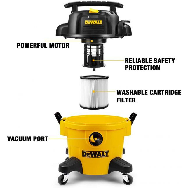 Máy hút bụi công nghiệp 23L công suất 3000W 3 chức năng hút ướt/hút khô/thổi DeWalt USA DXV23P- Hàng chính hãng