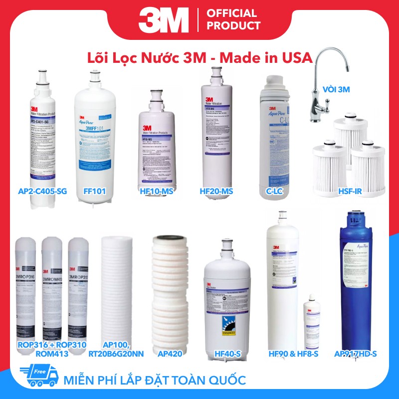 Lõi Lọc Nước 3M Full Models Nhập Khẩu Mỹ - Hàng Chính Hãng 3M - AP110 AP2-C405-SG AP2C405SG RT20B16G20NN HSF-IR HSFIR HF10-MS HF20-MS HF20MS BREW120 FF100 3MFF101 HF40-S HF40S HF90-S HF90S AP420 HF90 HF8-S HF8S AP917HD-S AP917HDS PARTEK