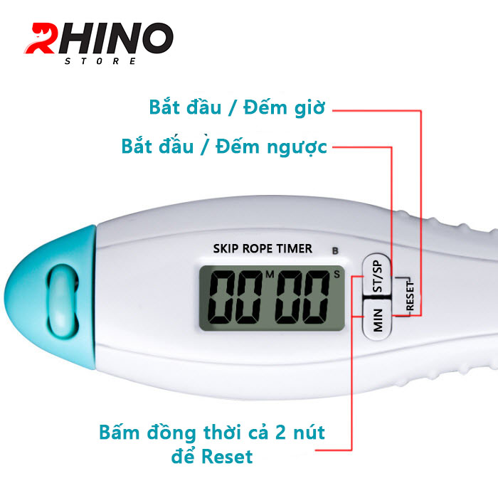 Dây nhảy thể thao lõi thép cao cấp Rhino J601 tự động đếm số, đếm giờ, tích hợp đo calo, quãng đường, độ dài dây tùy chỉnh - Dùng cho Muay | Boxing | Kickboxing - Hàng chính hãng