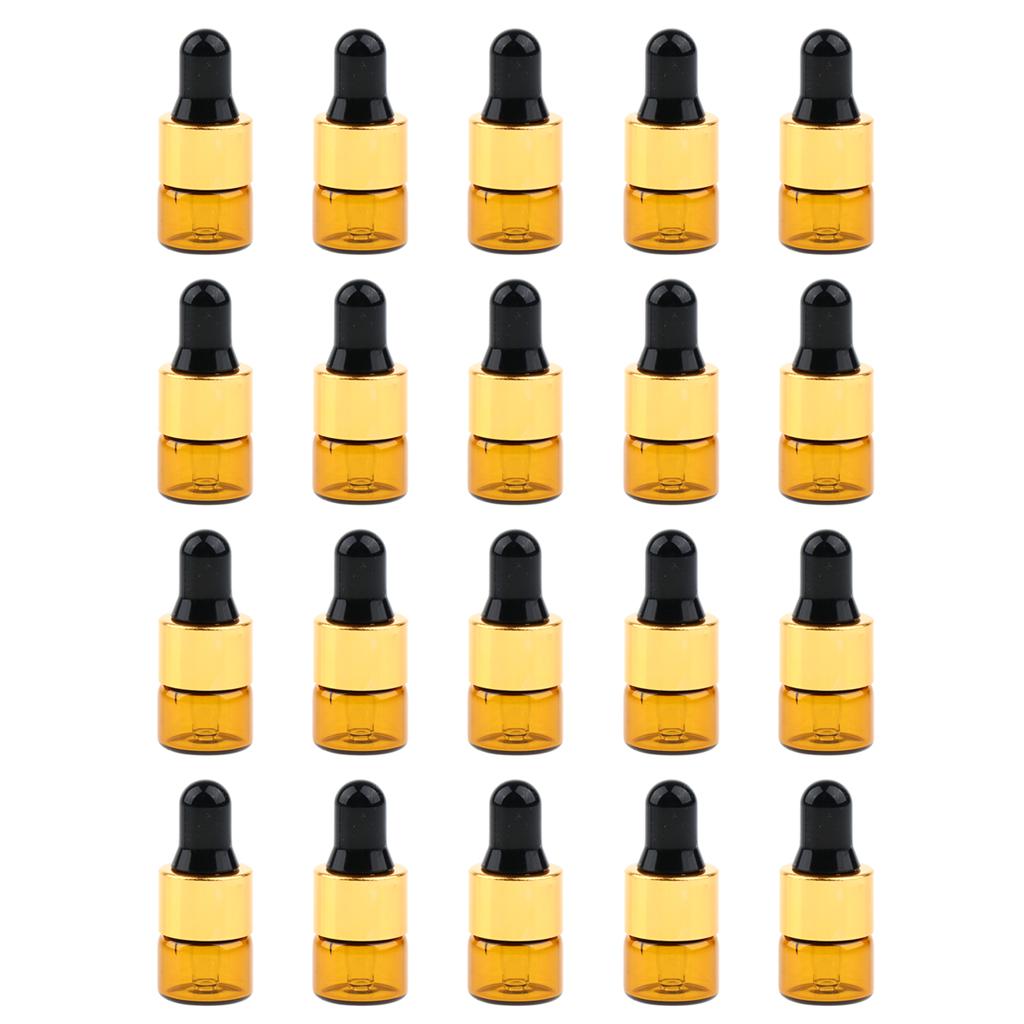 20 Set Glass 1ml 2ml 3ml Essential Oils Refillable Empty Amber Bottles with Orifice Reducer Dropper for Perfume