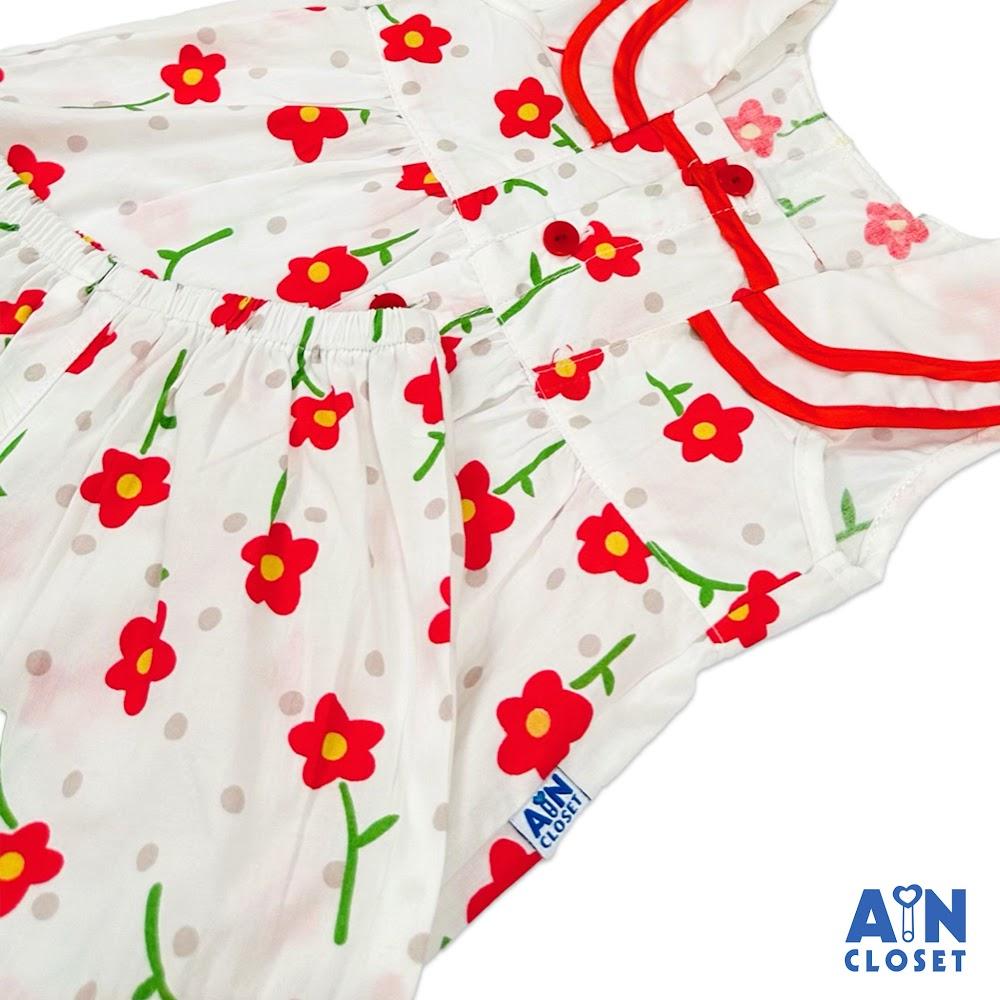 Bộ quần áo Ngắn bé gái họa tiết hoa Moss Rose đỏ cotton - AICDBGEPK5RT - AIN Closet