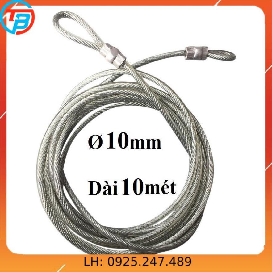 Dây cáp khóa xe bọc nhựa Phi 10mm -  Dài 10 mét CÁP THÉP Thái Bình VinàN