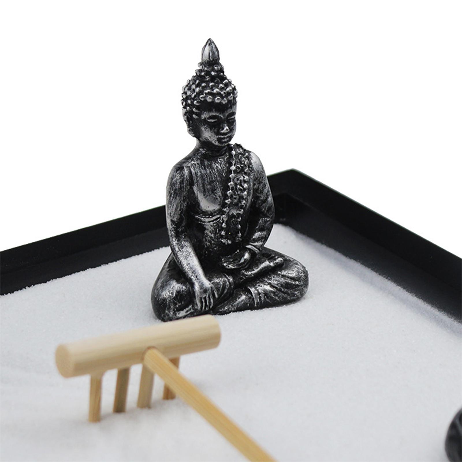 Mini Zen Garden Stone Rake Rocks Tree Buddha Statues Stress Relief Home