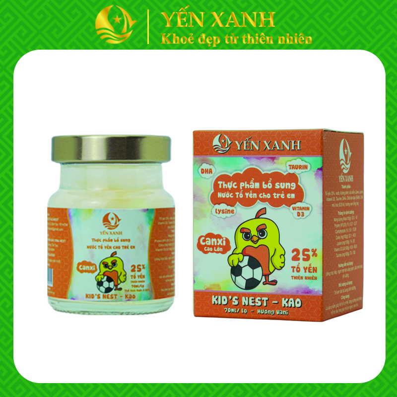 25% tổ yến - Thực phẩm bổ sung: Nước tổ yến chưng dành cho trẻ em Kid's nest - kao hương vani - YẾN XANH - Hộp 1 lọ x 70ml