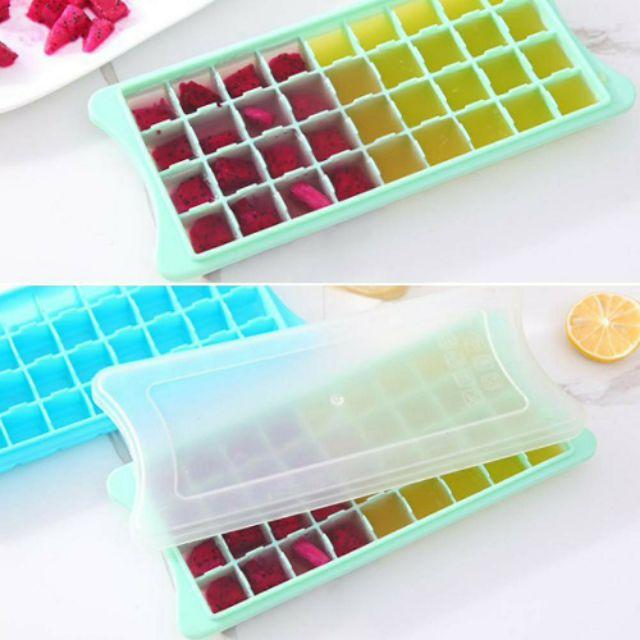 Khay làm đá,trữ đồ silicon có nắp đậy mềm dẻo dễ dàng lấy đá