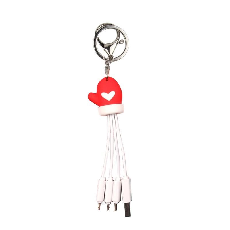 HSV 3 in 1 Creative Cartoon Charging Cable Multifunctional Fast Charging Cable with Type C/Micro USB Port Adapter Christmas Keychain