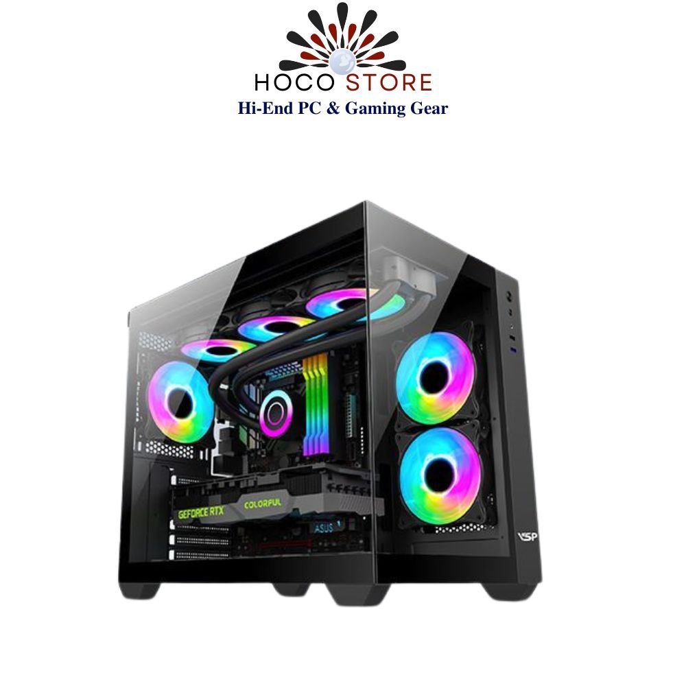 Vỏ Case Máy Tính VSP Gaming Aquanaut X4 - ATX Case 2 Mặt kính chuyên tản Custom, AIO - Hàng Chính Hãng