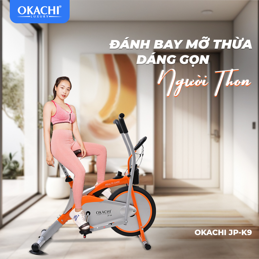 Xe Đạp Tập Thể Dục OKACHI SPORT JP-K9 (Cao Cấp) Khung Thép Dày Tải Trọng 150kg Siêu Chắc Chắn, Yên Xe To Ngồi Thoải Mái