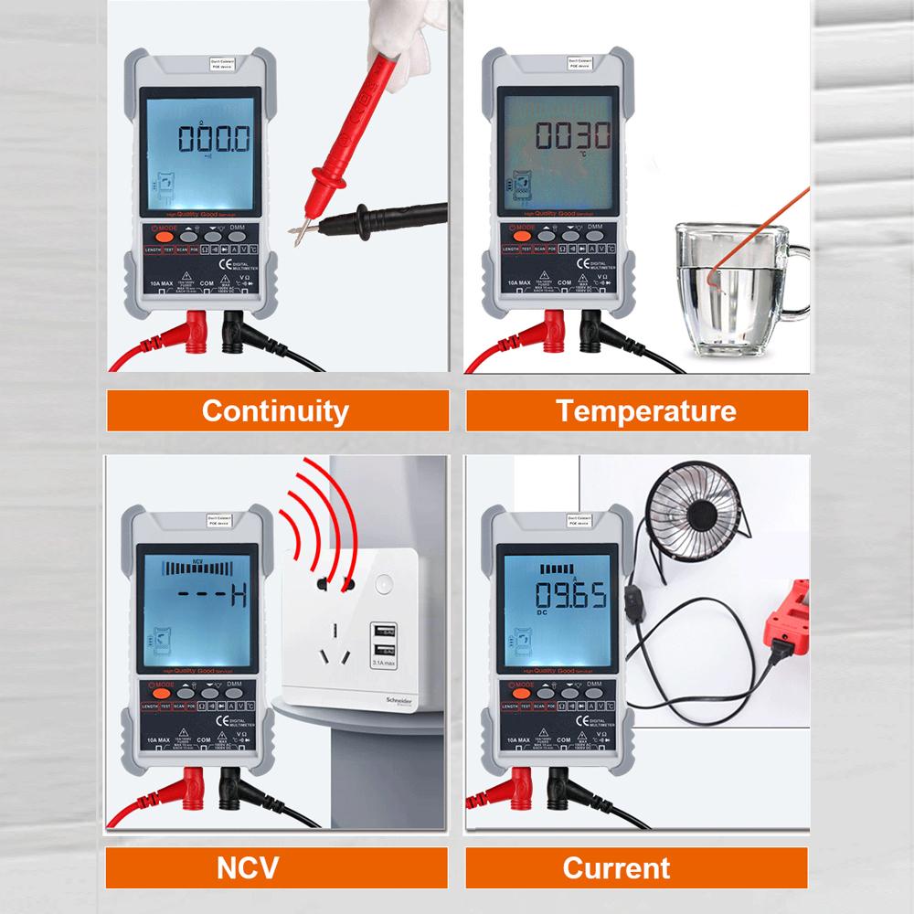 Handheld Portable 2in1 Network Cable Tester Multimeter LCD Display with Backlight Analogs Digital Search POE Test Cable Pairing Sensitivity Adjustable Network Cable Length Short Open Circuit Measure Trackers Multifunctional Cable Tester