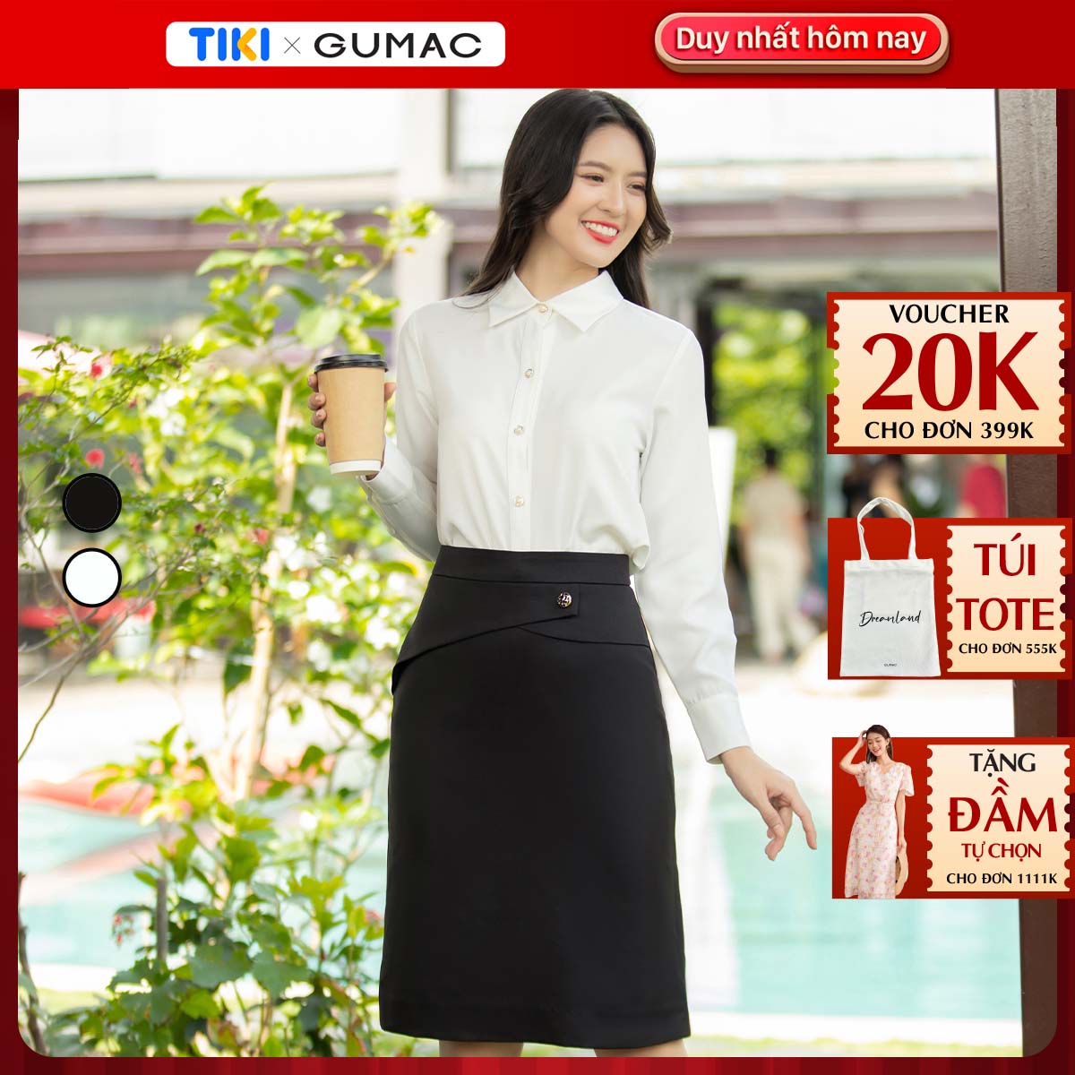Chân váy bút chì đính nút công sở thanh lịch thời trang GUMAC VD08072