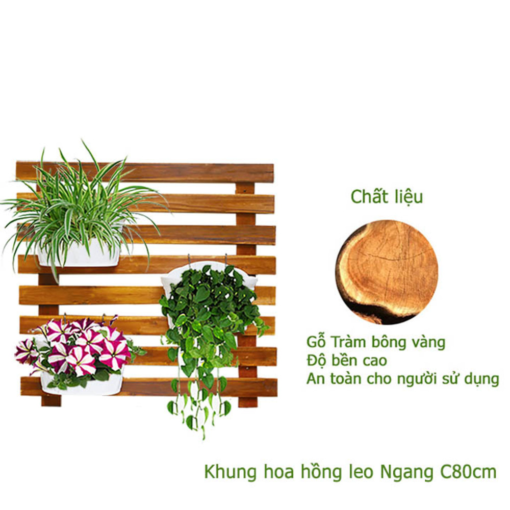 Khung hoa hồng leo Ngang GREENHOME-Chất liệu gỗ Tràm bông vàng  C80cm- Dùng làm khung hoa, trồng các cây leo