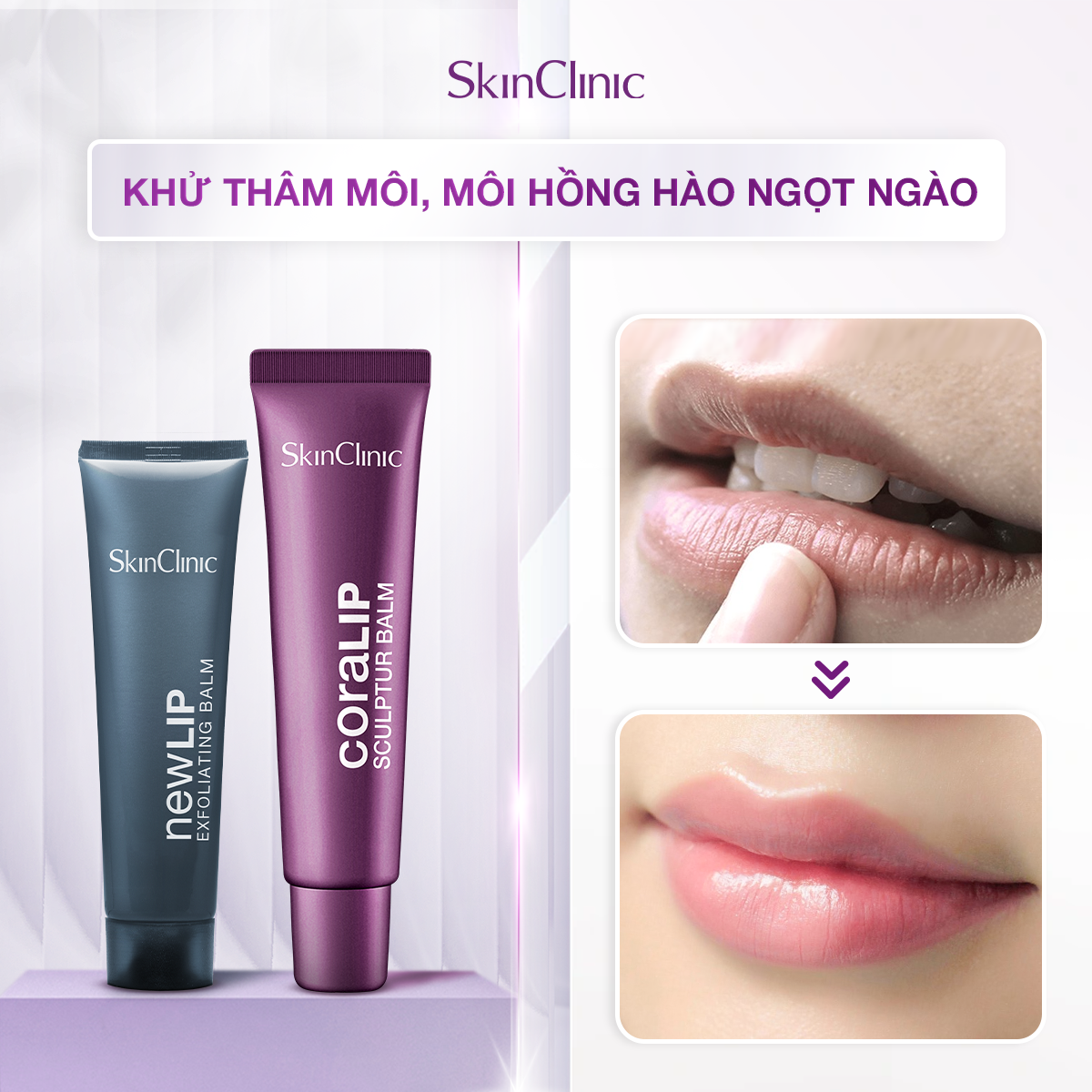 Combo Dưỡng Môi và Tẩy Tế Bào Chết Môi SKINCLINIC - CORALIP &amp; NEW LIP