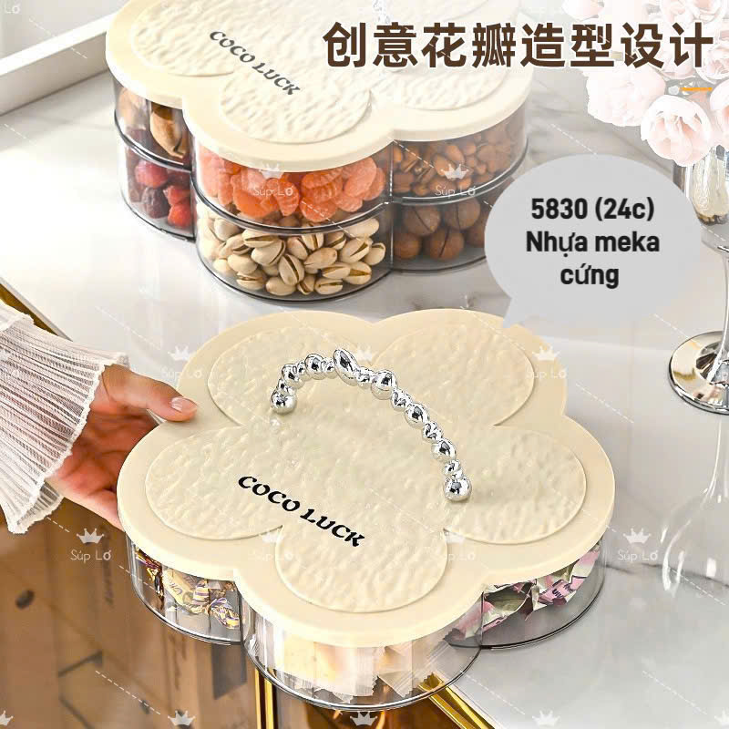 Khay Mứt Hoa 6 Cánh – Hộp Đựng Bánh Kẹo Tết Nhựa Meka Cứng, Nắp Hoa Văn Cao Cấp - HÀNG CHÍNH HÃNG MINIIN