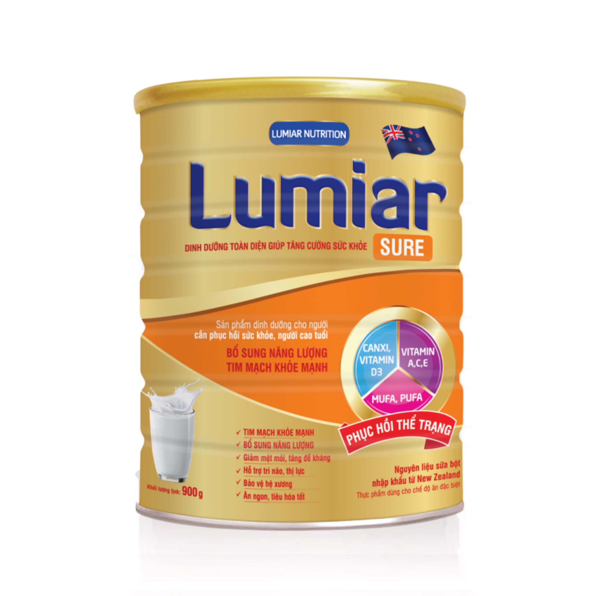 Sữa bột Lumiar Sure 900g - Dinh dưỡng toàn diện cho người cao tuổi. Dành cho người trưởng thành, ăn uống kém, người bệnh cần phục hồi.