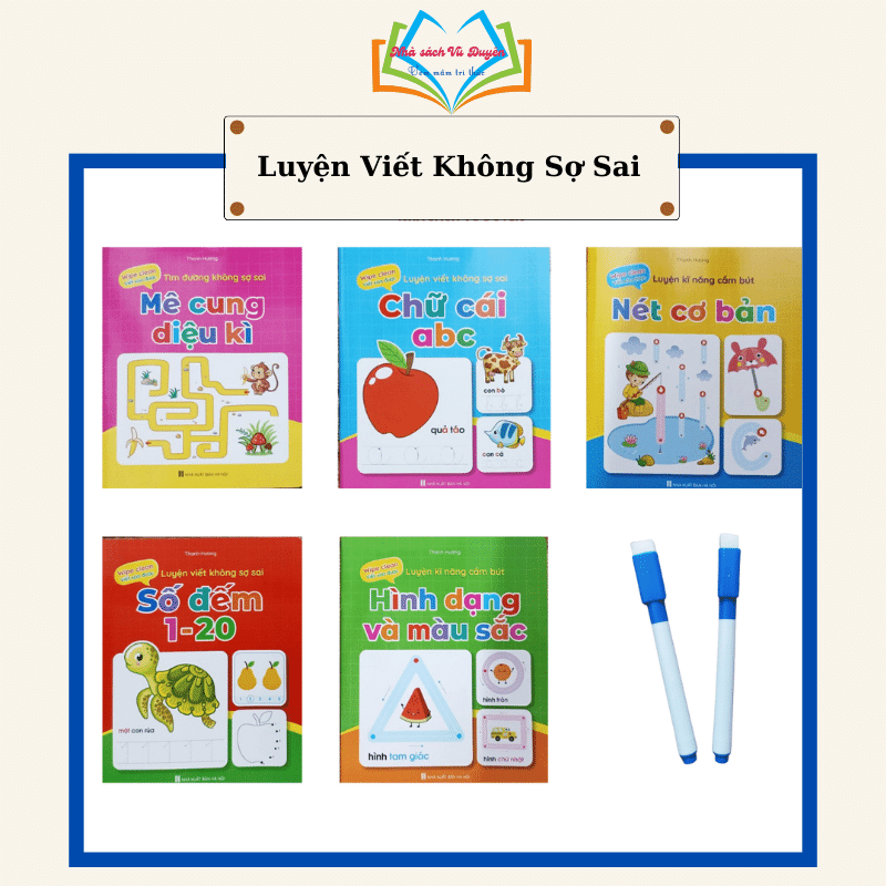 Sách Bộ vở luyện viết không sợ sai Wipe clean xóa được , tặng kèm 2 bút lông xóa được