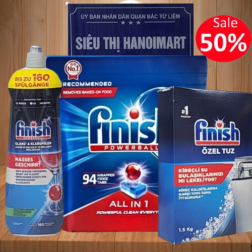 COMBO FINISH: Viên rửa bát Finish Classic 110 viên + Muối 1,2kg + Nước làm bóng 750ml