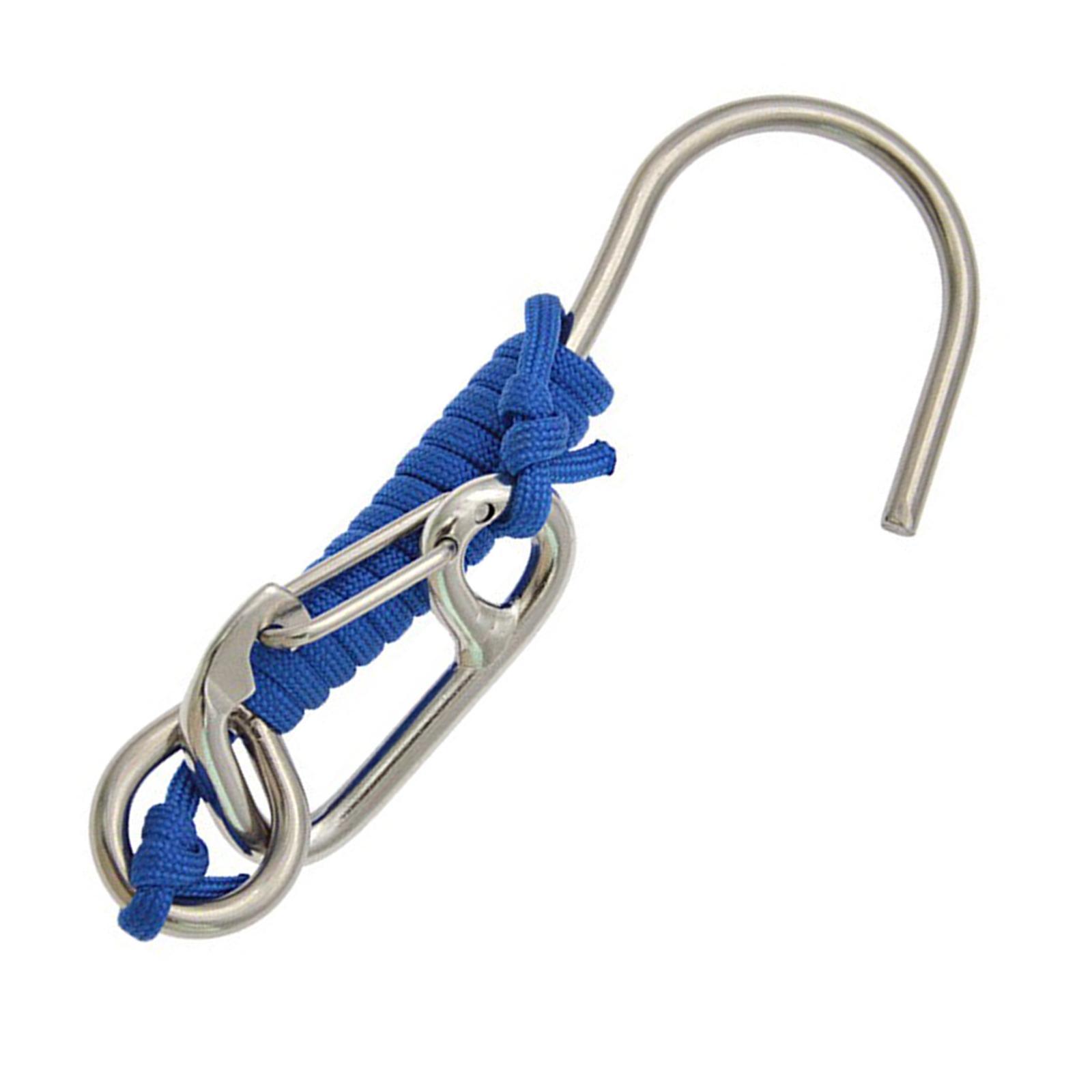 Diving Hook Stainless Steel Double Hook with Spiral Coil Lanyard and Quick Release Buckle