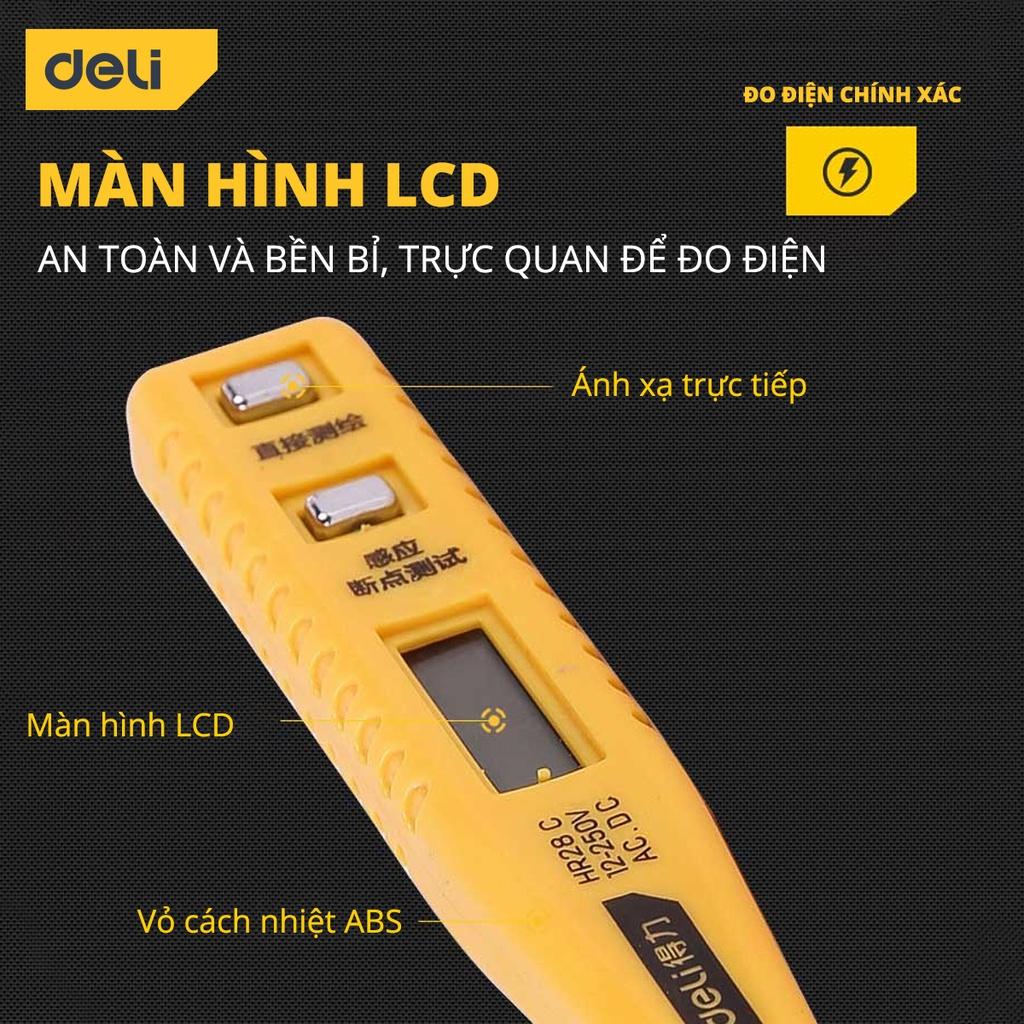 Bút Thử Điện Hàng Nhập khẩu Deli 12-250V - Màn Hình LED Kỹ Thuật Số Hiển Thị Thuận Tiện