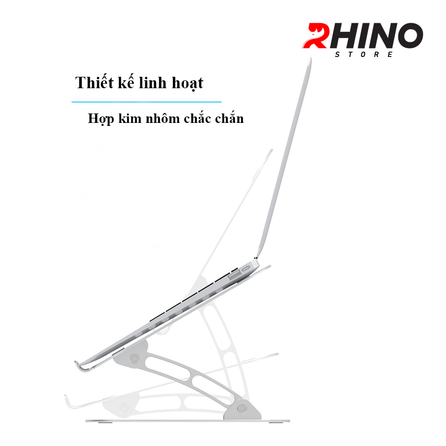 Kệ đỡ Laptop tản nhiệt Rhino KL201, giá đỡ máy tính nhôm cao cấp, gấp gọn - Hàng chính hãng