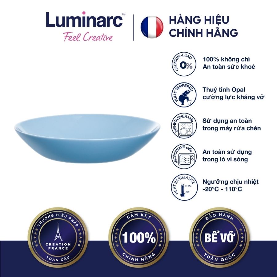 Bộ 6 Đĩa Sâu Thuỷ Tinh Luminarc Diwali Light Blue 20cm - LUDIP2021