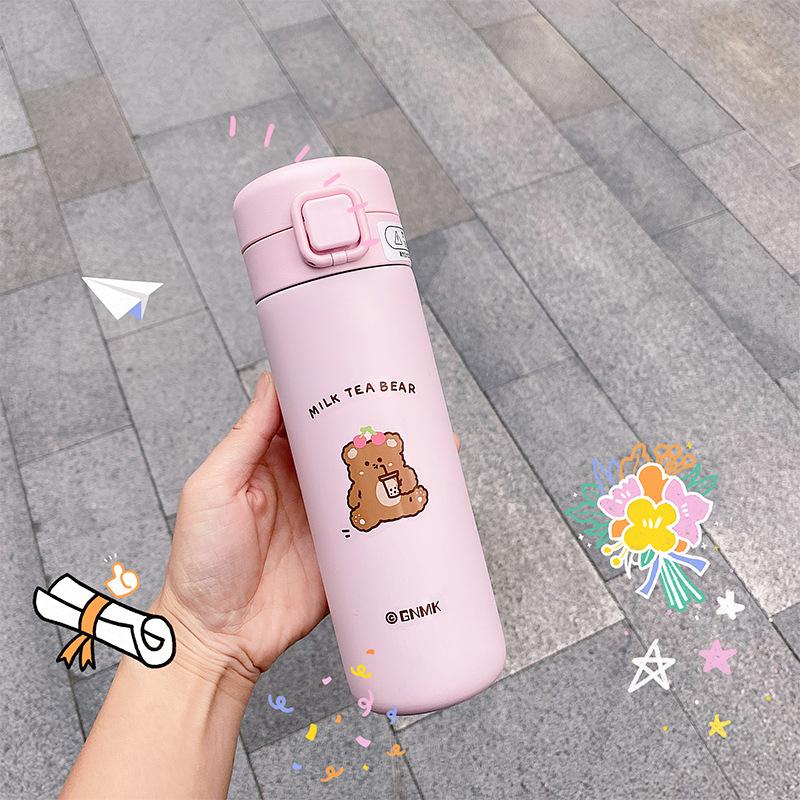 Gấu Bình Giữ Nhiệt Cốc Hoạt Hình Dễ Thương Trẻ Em Học Sinh Bé Gái Bé Trai Nảy Bình Nước 304 Bình Giữ Nhiệt Chân Không Thép Không Gỉ Cup