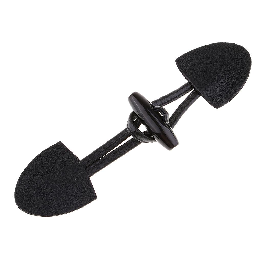 6 Cặp PU Leather Horn Toggle Nút Cho Duffle Coat Fastener Buckle Black