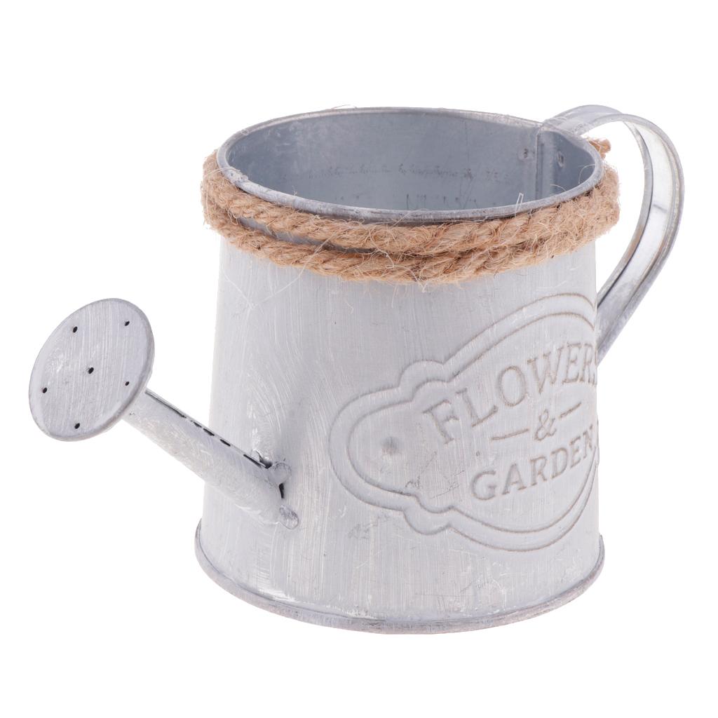Watering Kettle Shaped Metal Flower Plant Bucket Pot Garden Decor