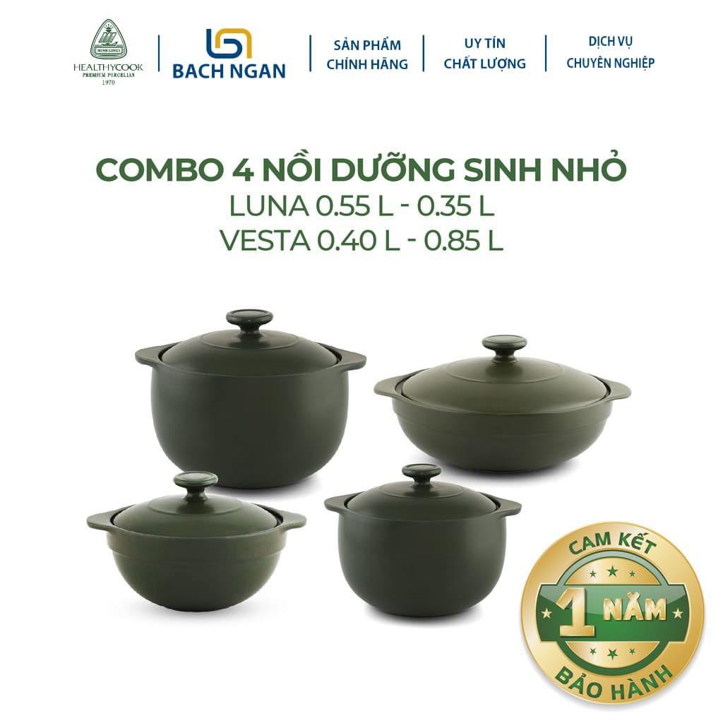 Combo 4 Nồi Sứ Dưỡng Sinh Nhỏ Minh Long nhiều kích thước dùng bếp ga, hồng ngoại, lò nướng, vi sóng, chín nhanh, ngon