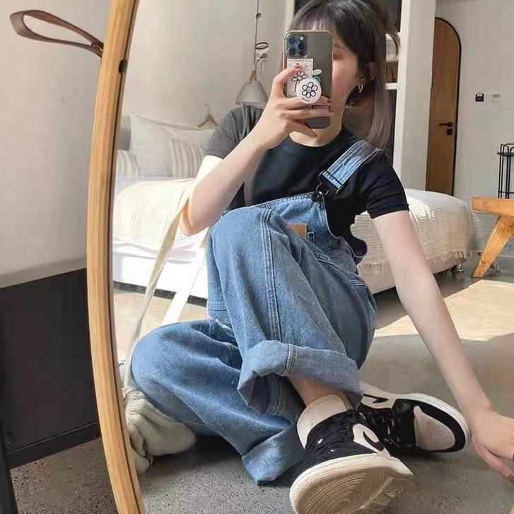 Quần yếm jean dài nữ phong cách, Quần yếm dài phong cách Hàn Quốc_y3