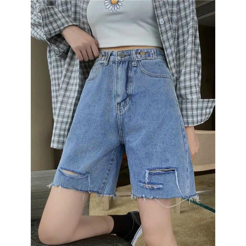 Quần Short Jeans Nữ Ống Rộng Rách Cạp Đỉa Ulzzang - Quần Đùi Nữ Jeans SIêu Chất Q43