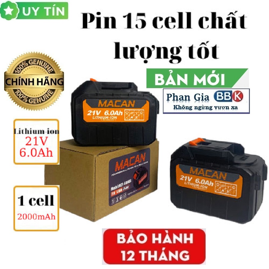 HÀNG  CHÍNH HÃNG  - Pin MACAN 15 Cell 21V dung lượng cao chân pin phổ thông