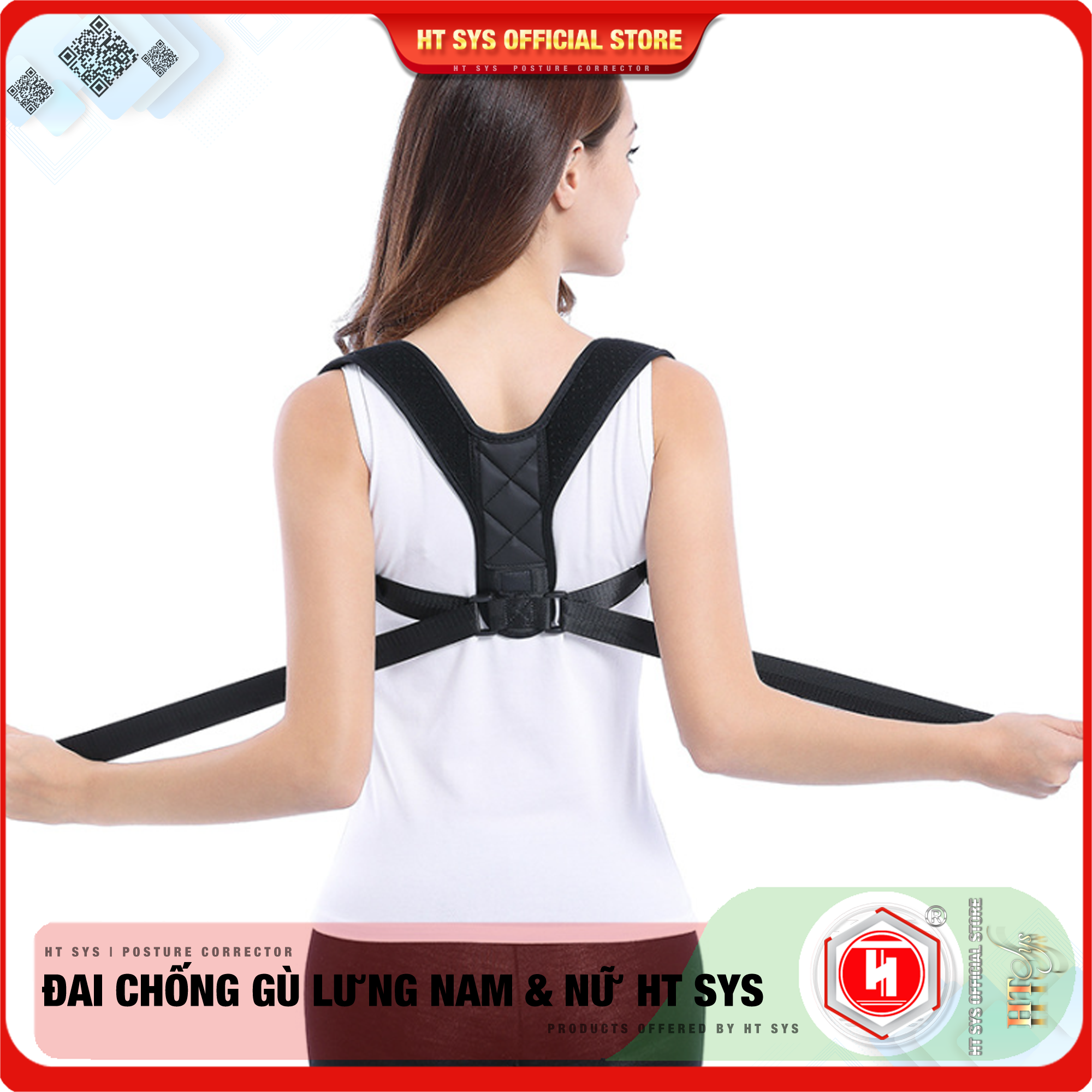 Đai chống gù lưng nam nữ cao cấp-HT SYS-Posture Corrector-Freesize-Màu đen