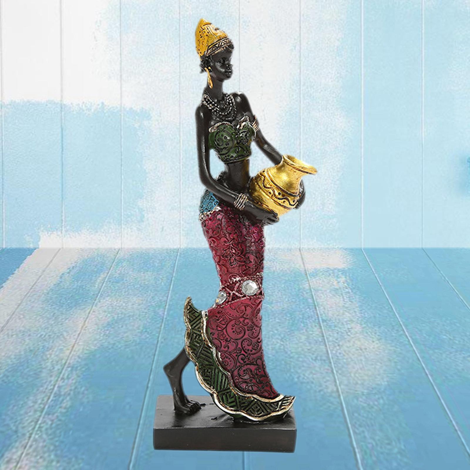 2pcs African Figurine Women Figure Tribal Lady Statue Sculpture Collectible Art