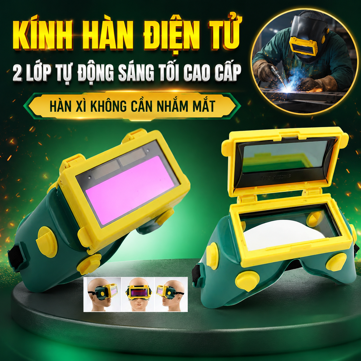 Kính Hàn Xì Đeo Đầu Tự Động Sáng Tối – Thiết Kế Gọn Nhẹ, Dễ Sử Dụng