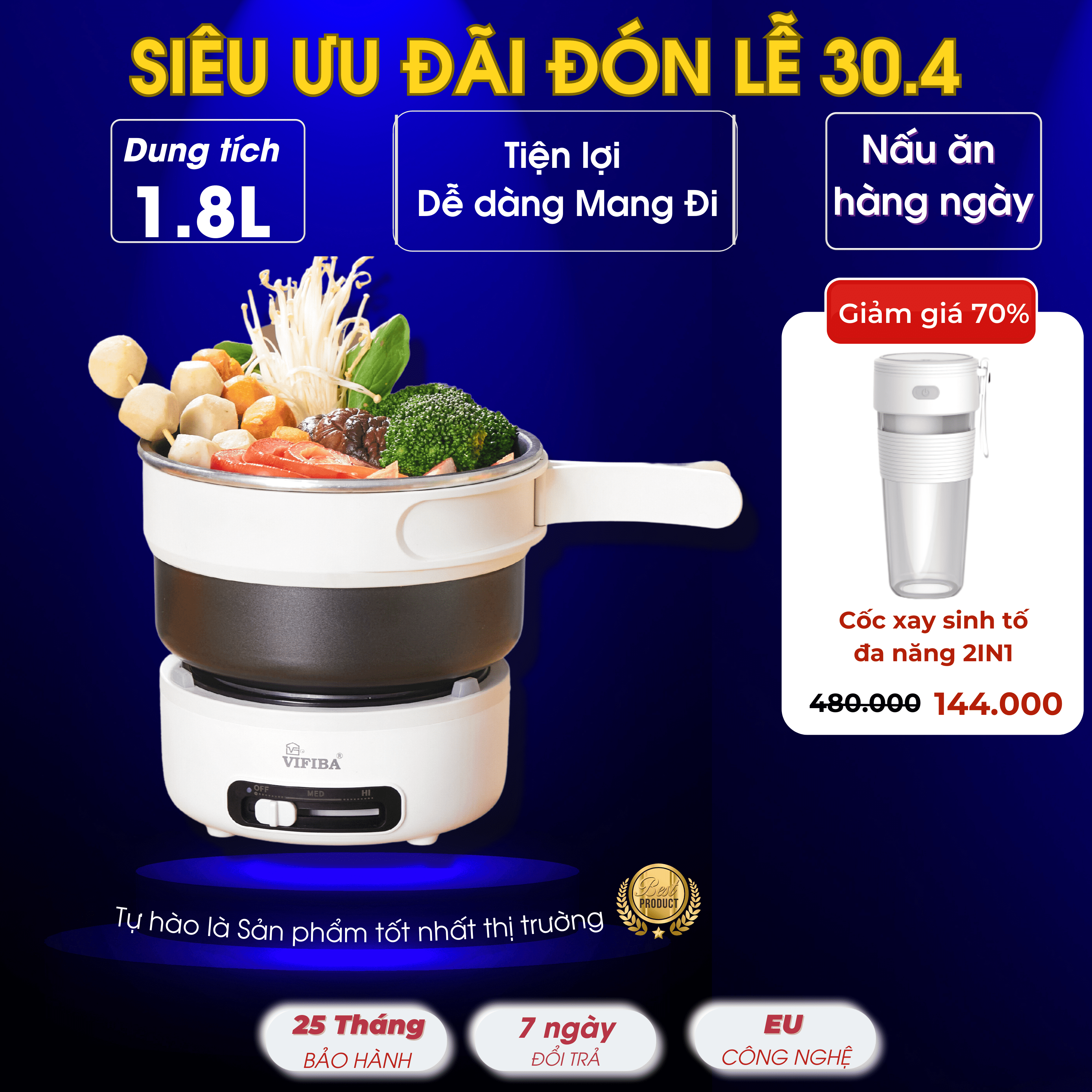 Nồi lẩu điện mini đa năng chống dính cao cấp Homea2z, combo bếp và nồi có tay cầm gấp gọn thông minh, nồi mini du lịch