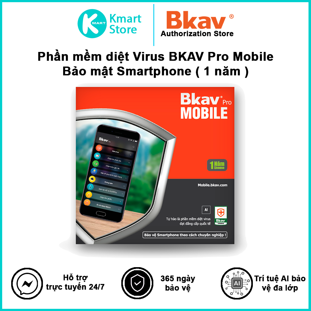 Phần mềm diệt Virus Bkav Pro Mobile , bảo vệ SmartPhone tốt nhất | Thời hạn 1 năm - Hàng Chính Hãng