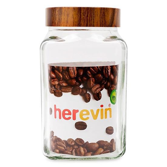 Bộ 2 Hũ Thủy Tinh Herevin Vuông Nắp Woody 2L - HEHU231016-205