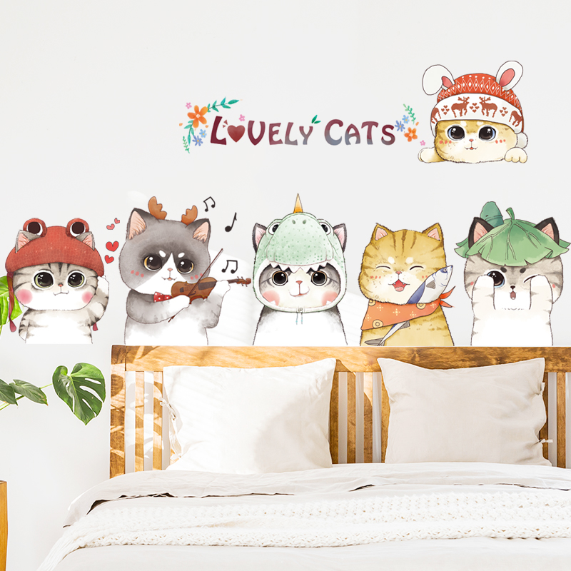 Decal dán tường cho bé Sticker dán tường in chất lượng cao có keo mặt sau mẫu Những Chú Mèo Cute ZH75