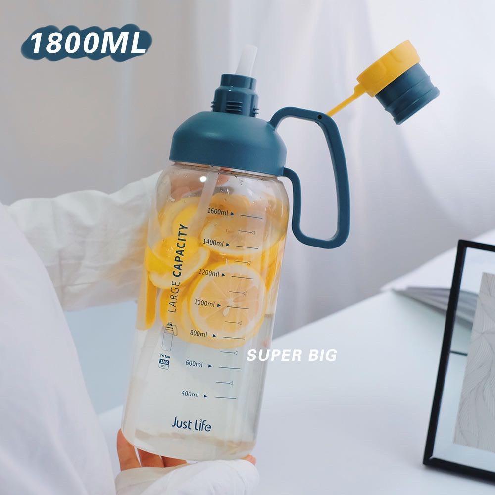 Bình Đựng Nước, Bình Nước 1800ml Phong Cách Thể Thao Có Ống Hút - King