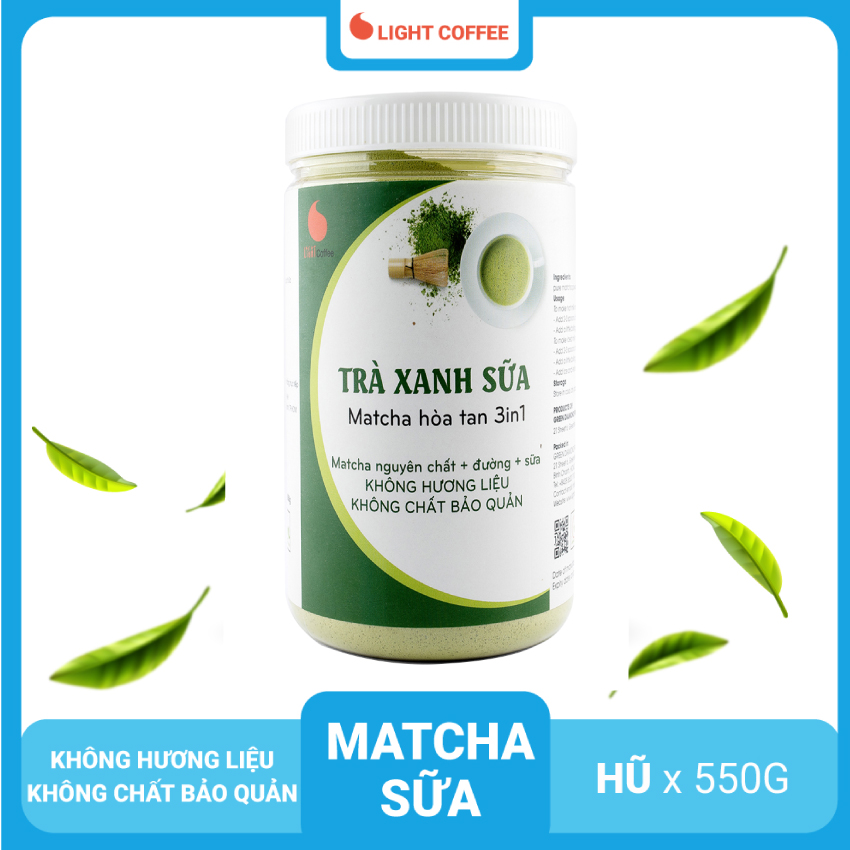 Bột trà xanh sữa 3in1, matcha xuất xứ Nhật Bản, hũ 550g, từ nhà sản xuất Light Coffee