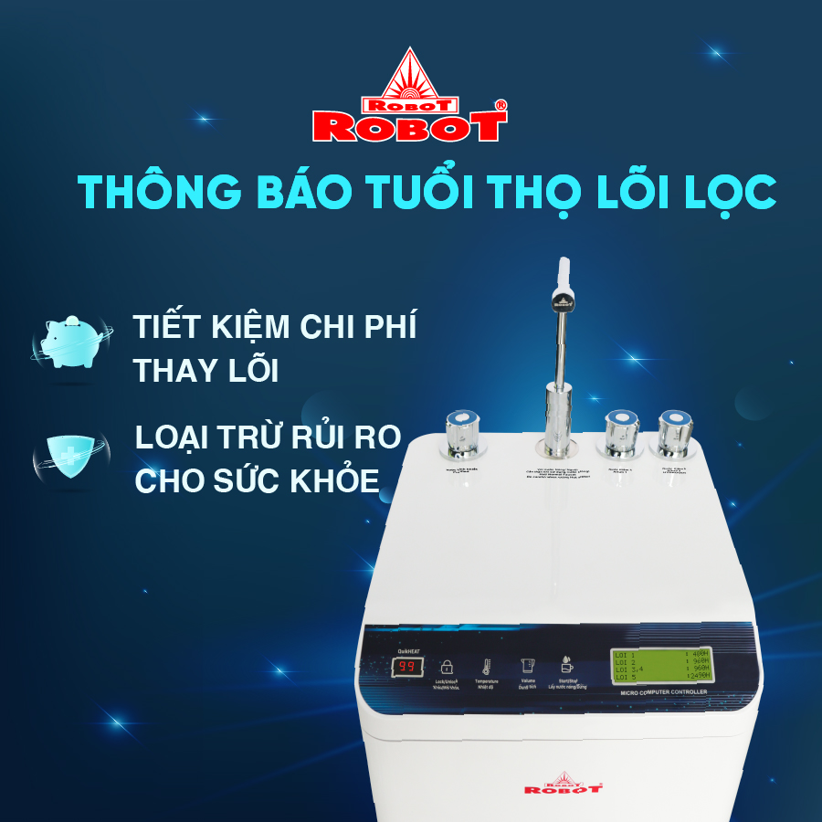 Máy Lọc Nước R.O Hydrogen Kiềm Nóng Thông Ninh ROBOT HydroMegaPlus-9 - Hàng Chính Hãng