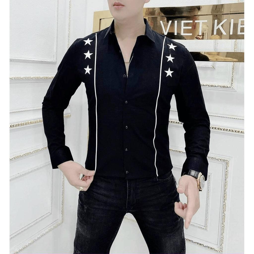 Áo sơ mi in thêu dài tay nam phong cách lịch lãm ôm body KB FASHION