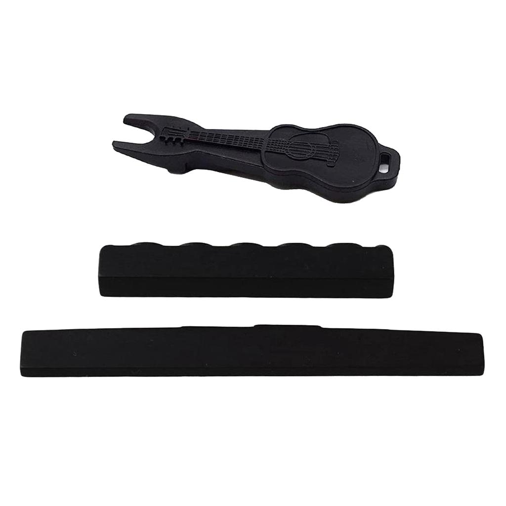 6 String Classical Guitar Bone 80mm Bridge Saddle and 52mm Nut + Pins Puller Made of Ebony （For Classical ）