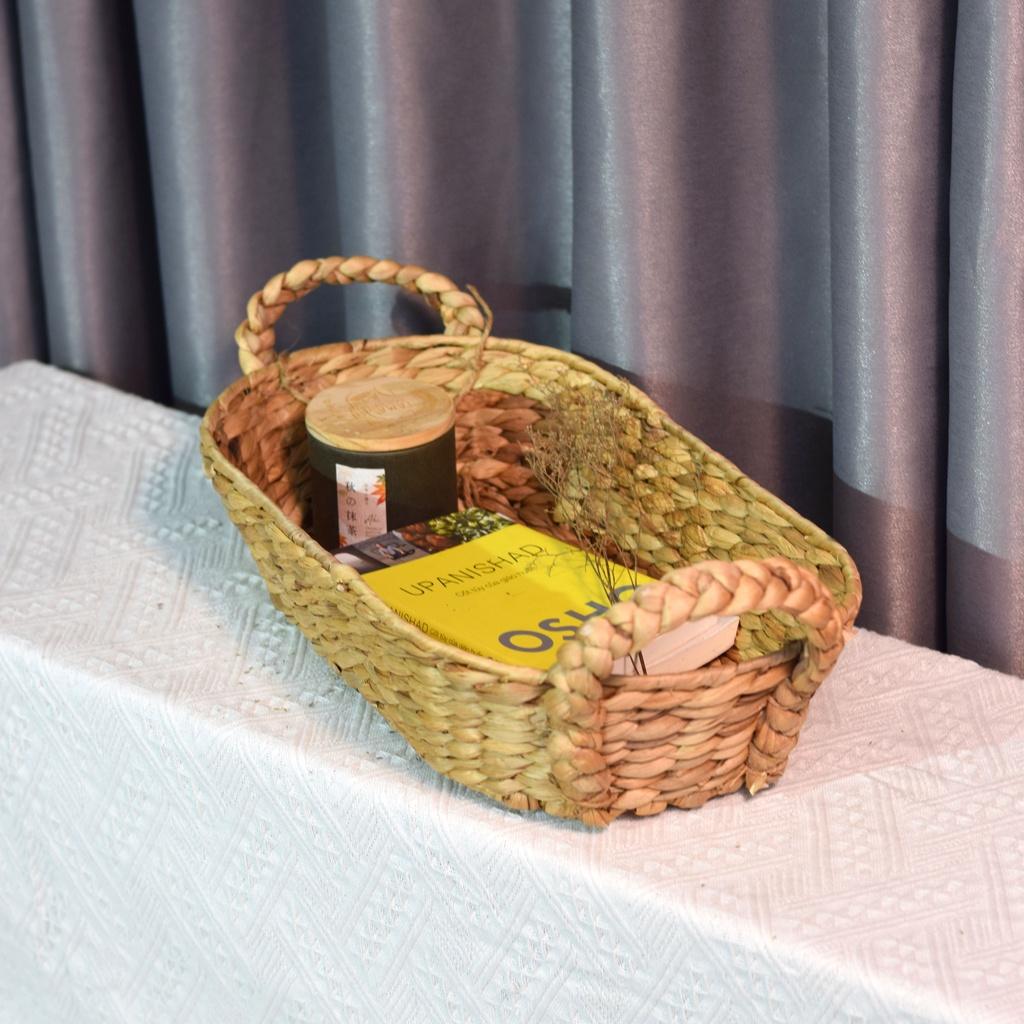 Lubihandicraft - Khay đựng đồ đan lục bình oval quai cầm bím - xinh xắn